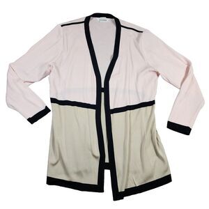 Exclusively Misook Women's Minimalist Neutral Colorblock Cardigan Sweater Sz L